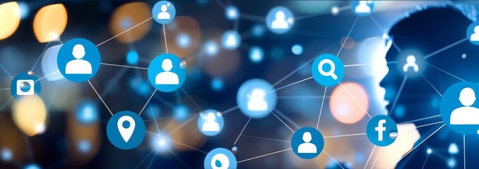 Poster - Connected Workforce: Abstract Network of Human Figures Representing Business Connections and Social Interaction in a Modern, Corporate Environment, Generative AI