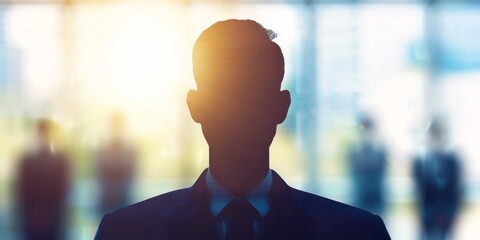 Poster - Executive Leadership: Silhouette of a Businessman Standing Out in a Corporate Environment, Symbolizing Leadership, Success, and Professionalism in the Business World, Generative AI