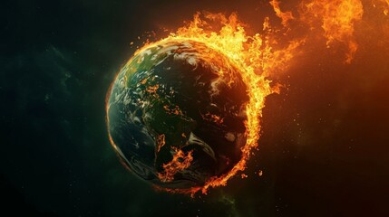 burning earth globe, end of the world, complete destruction of planet due to global warming, burning
