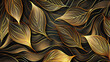 Elegant golden leaves on a dark background in art deco style for luxurious designs