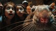 Abstract of A photo series capturing the expressions of awe and wonder on people's faces as they encounter a lifelike model of a giant rat at a museum exhibit,Frame