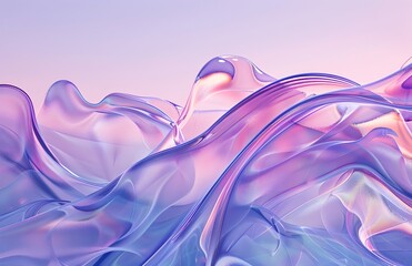 Poster - 3D render of colorful glass wavy line on purple background, abstract banner design with soft light and shadow effects
