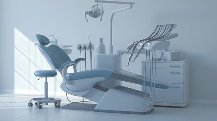 Wall Mural - dental chair and instrumentation, perfect for dental clinic advertising, isolated on white.