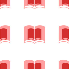 Poster - Seamless pattern of large isolated red book symbols. The elements are evenly spaced. Illustration on light red background
