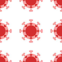 Poster - Seamless pattern of large isolated red coronavirus symbols. The elements are evenly spaced. Illustration on light red background