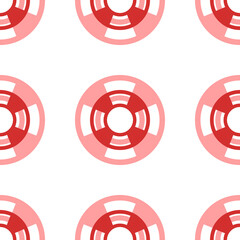 Poster - Seamless pattern of large isolated red lifebuoy symbols. The elements are evenly spaced. Illustration on light red background