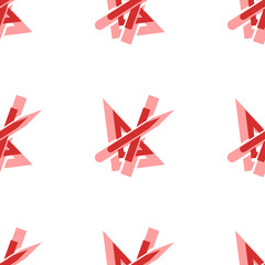 Poster - Seamless pattern of large isolated red school supplies symbols. The elements are evenly spaced. Illustration on light red background