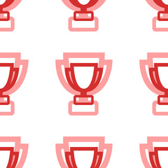 Poster - Seamless pattern of large isolated red trophy symbols. The elements are evenly spaced. Illustration on light red background
