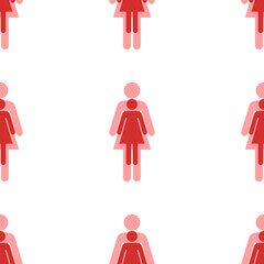 Poster - Seamless pattern of large isolated red woman symbols. The elements are evenly spaced. Illustration on light red background