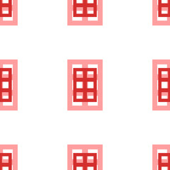 Poster - Seamless pattern of large isolated red office building symbols. The elements are evenly spaced. Illustration on light red background