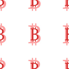 Poster - Seamless pattern of large isolated red bitcoin symbols. The elements are evenly spaced. Illustration on light red background