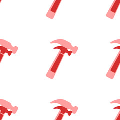 Poster - Seamless pattern of large isolated red hammer symbols. The elements are evenly spaced. Illustration on light red background