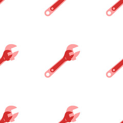 Poster - Seamless pattern of large isolated red adjustable wrench symbols. The elements are evenly spaced. Illustration on light red background