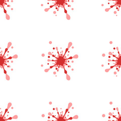 Poster - Seamless pattern of large isolated red blot symbols. The elements are evenly spaced. Illustration on light red background