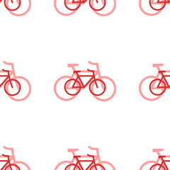 Poster - Seamless pattern of large isolated red bicycle symbols. The elements are evenly spaced. Illustration on light red background