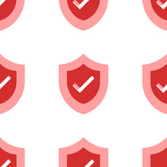 Poster - Seamless pattern of large isolated red protection mark symbols. The elements are evenly spaced. Illustration on light red background