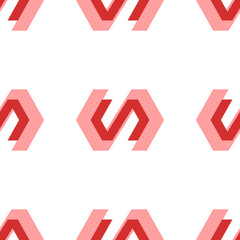Poster - Seamless pattern of large isolated red polymer symbols. The elements are evenly spaced. Illustration on light red background