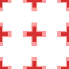 Poster - Seamless pattern of large isolated red plus symbols. The elements are evenly spaced. Illustration on light red background