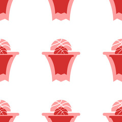Poster - Seamless pattern of large isolated red basketball symbols. The elements are evenly spaced. Illustration on light red background