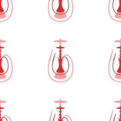 Poster - Seamless pattern of large isolated red hookah symbols. The elements are evenly spaced. Illustration on light red background