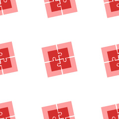 Poster - Seamless pattern of large isolated red puzzle symbols. The elements are evenly spaced. Illustration on light red background