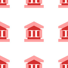 Poster - Seamless pattern of large isolated red bank symbols. The elements are evenly spaced. Illustration on light red background