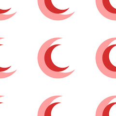 Poster - Seamless pattern of large isolated red moon symbols. The elements are evenly spaced. Illustration on light red background