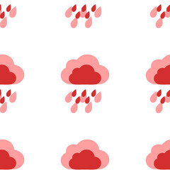 Poster - Seamless pattern of large isolated red rain symbols. The elements are evenly spaced. Illustration on light red background