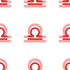Poster - Seamless pattern of large isolated red zodiac libra symbols. The elements are evenly spaced. Illustration on light red background