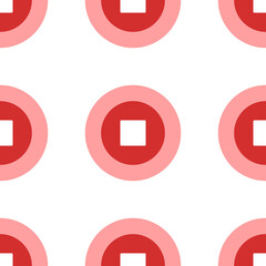 Poster - Seamless pattern of large isolated red stop media symbols. The elements are evenly spaced. Illustration on light red background