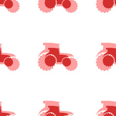 Poster - Seamless pattern of large isolated red tractor symbols. The elements are evenly spaced. Illustration on light red background