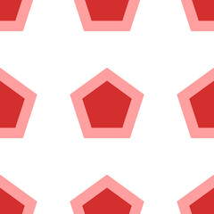 Poster - Seamless pattern of large isolated red pentagon symbols. The elements are evenly spaced. Illustration on light red background