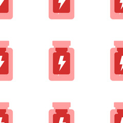 Poster - Seamless pattern of large isolated red power jar symbols. The elements are evenly spaced. Illustration on light red background
