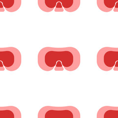 Poster - Seamless pattern of large isolated red diving goggles symbols. The elements are evenly spaced. Illustration on light red background