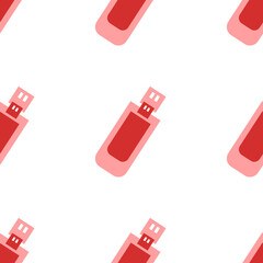 Poster - Seamless pattern of large isolated red flash drives. The elements are evenly spaced. Illustration on light red background