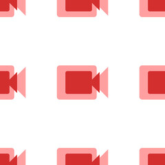 Poster - Seamless pattern of large isolated red video camera symbols. The elements are evenly spaced. Illustration on light red background