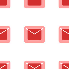 Poster - Seamless pattern of large isolated red email symbols. The elements are evenly spaced. Illustration on light red background