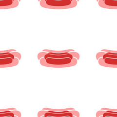 Poster - Seamless pattern of large isolated red hotdog symbols. The elements are evenly spaced. Illustration on light red background