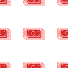 Poster - Seamless pattern of large isolated red money bundle symbols. The elements are evenly spaced. Illustration on light red background