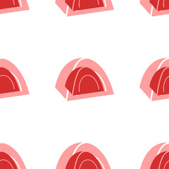 Poster - Seamless pattern of large isolated red tourist tents. The elements are evenly spaced. Illustration on light red background