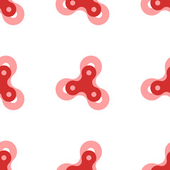 Poster - Seamless pattern of large isolated red spinner symbols. The elements are evenly spaced. Illustration on light red background
