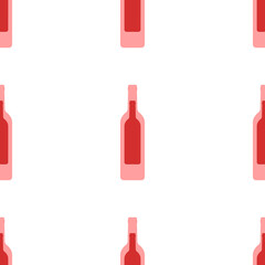Poster - Seamless pattern of large isolated red beer bottle symbols. The elements are evenly spaced. Illustration on light red background