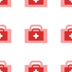 Poster - Seamless pattern of large isolated red first aid symbols. The elements are evenly spaced. Illustration on light red background