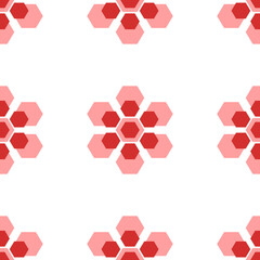 Poster - Seamless pattern of large isolated red hive symbols. The elements are evenly spaced. Illustration on light red background