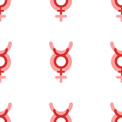 Poster - Seamless pattern of large isolated red astrological mercury symbols. The elements are evenly spaced. Illustration on light red background