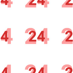 Poster - Seamless pattern of large isolated red around the clock symbols. The elements are evenly spaced. Illustration on light red background