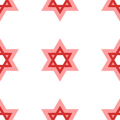 Poster - Seamless pattern of large isolated red star of David symbols. The elements are evenly spaced. Illustration on light red background