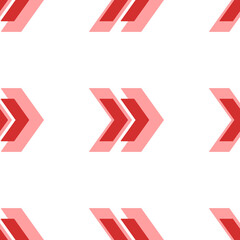 Poster - Seamless pattern of large isolated red double arrow symbols. The elements are evenly spaced. Illustration on light red background