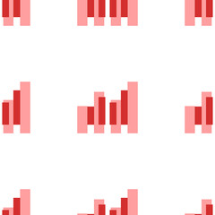 Poster - Seamless pattern of large isolated red chart line symbols. The elements are evenly spaced. Illustration on light red background