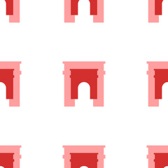 Poster - Seamless pattern of large isolated red arch symbols. The elements are evenly spaced. Illustration on light red background